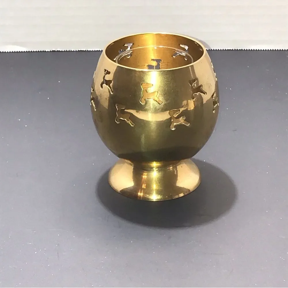 Indian Brass Reindeer Candleholder with Clear Votive Cup